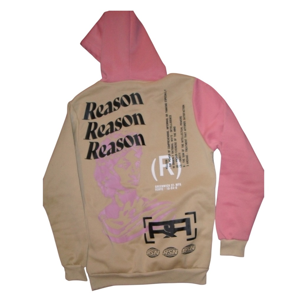 Reason AOP Logo Sweatshirt Pullover Hoodie Crew Neck Pink Brown Ltd‎ Ed Medium
